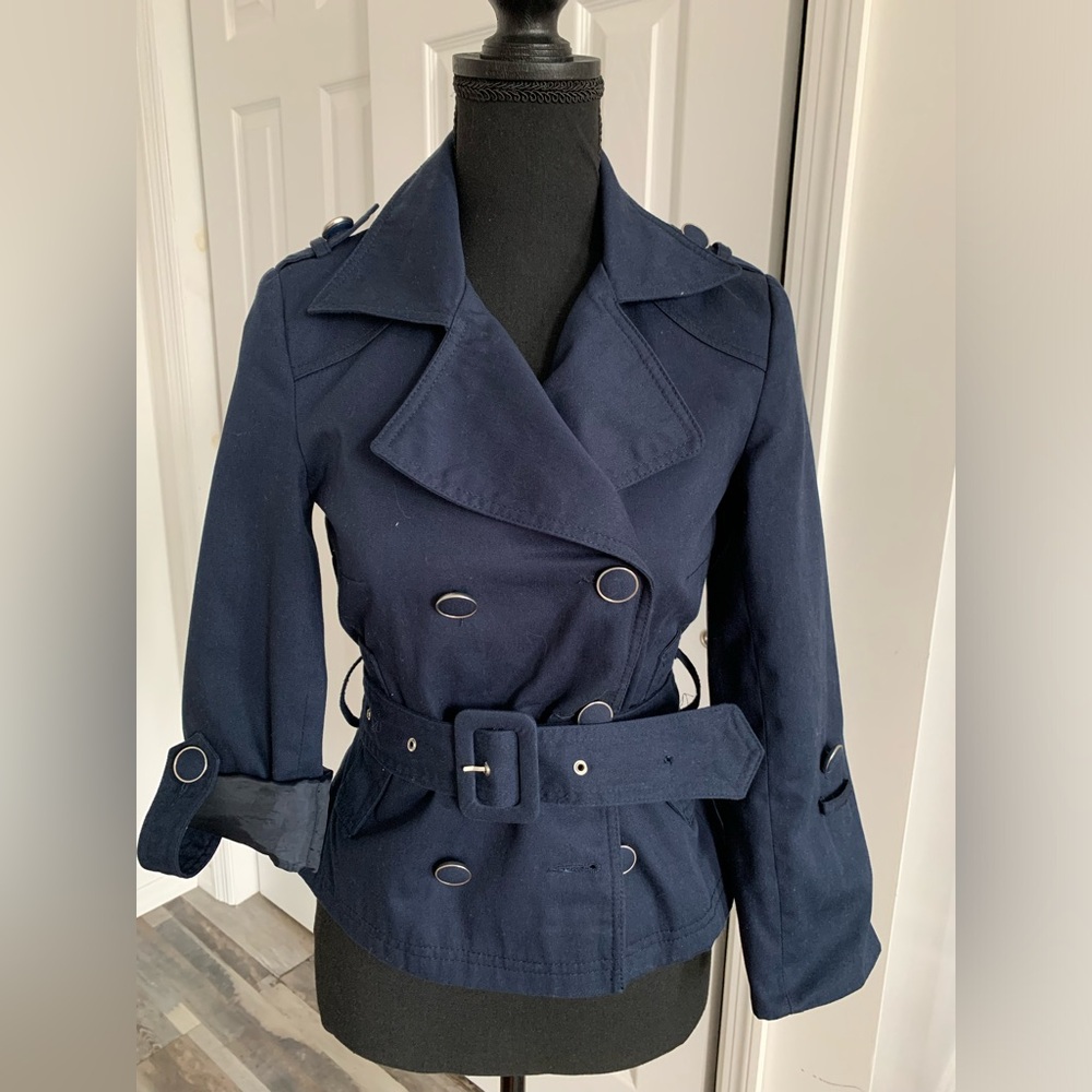 H & M small blazer/ Mini Trench- size XS Navy